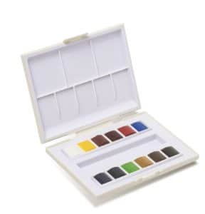 Photo des 12 nuances de couleurs incluses dans la boite de 12 demi godets la petite aquarelle sennelier