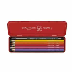 set nomade de 10 crayons de couleur aquarellables + 1 feutre pointe pinceau noir  – Caran d'Ache X Keith Haring