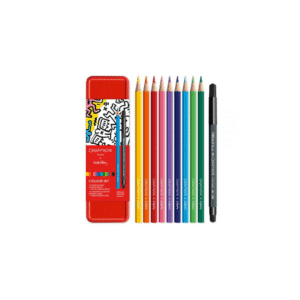set nomade de 10 crayons de couleur aquarellables + 1 feutre pointe pinceau noir – Caran d'Ache X Keith Haring