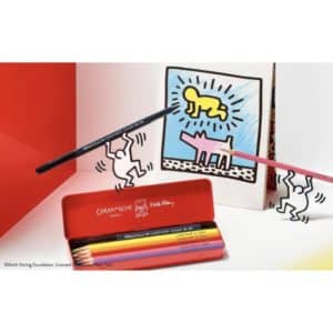set nomade de 10 crayons de couleur aquarellables + 1 feutre pointe pinceau noir  – Caran d'Ache X Keith Haring