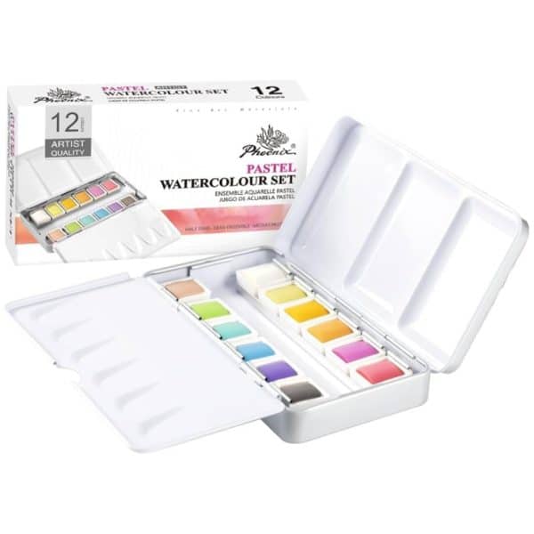 Palette aquarelle pastel – 12 demis-godets Phoenix