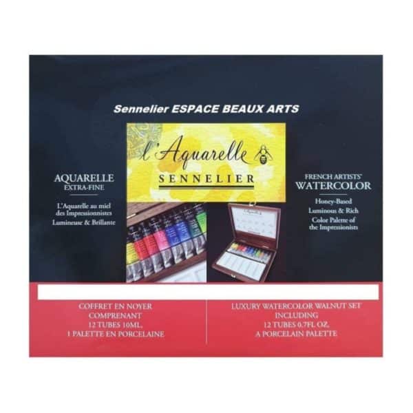 coffret en bois de noyer de 12 tubes d’aquarelle extra-fine Sennelier