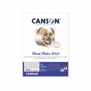 Papier Mixed Media Artist Canson, A4 - 21 x 29,7 cm - 600 g/m², Bloc de 25 feuilles, Fin | 64947